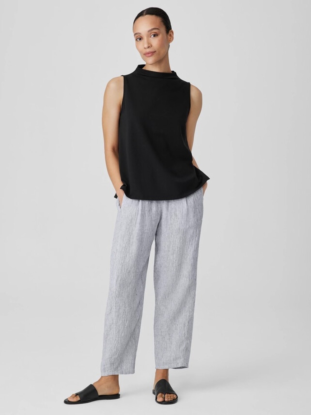 Eileen Fisher Striped 100% Organic Linen Wide Leg Pant Size M Coastal Boho Chic